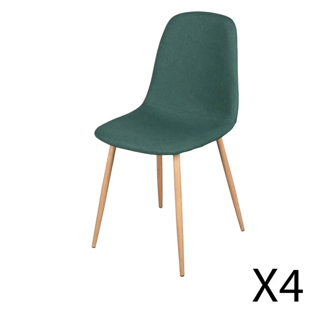 Set di 4 sedie in tessuto verde con gambe in metallo effetto legno - Dimensioni 45x87x54 cm, altezza seduta 49 cm - NORDICA