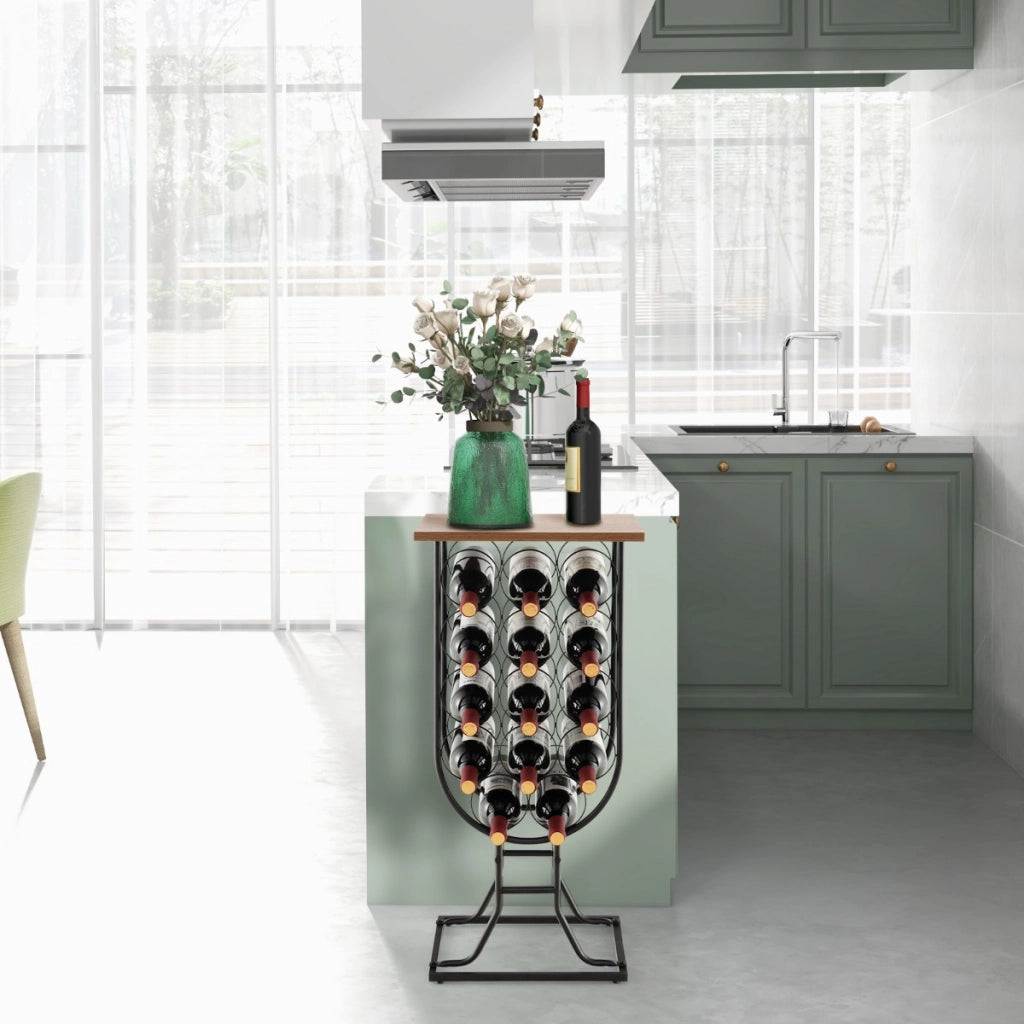 Portabottiglie per vino con ruote staccabili e bloccabili, Mobile porta vino con struttura in metallo Nero