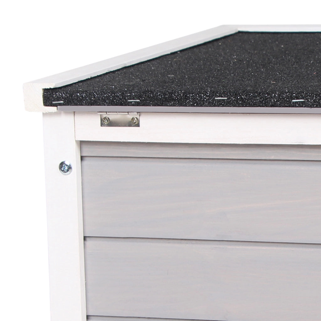 EasyComfort Gabbia per Conigli in Legno da Esterno con Tetto in Asfalto e Rampa Antiscivolo, 42x51x43cm, Grigia