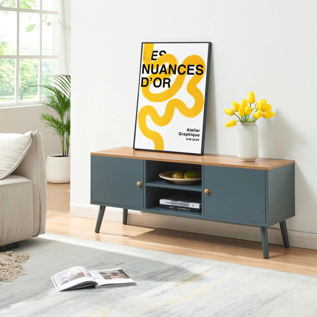 Mobile Porta TV Reyljand con 2 Ante 120x35x50 cm - Grigio / Effetto Rovere [en.casa]