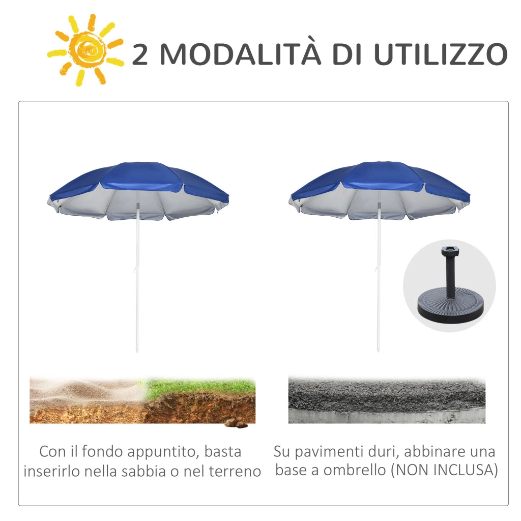 Ombrellone da Spiaggia Inclinabile con Tendine Laterali, in Poliestere e Acciaio, ?191x211 cm, Blu e Bianco