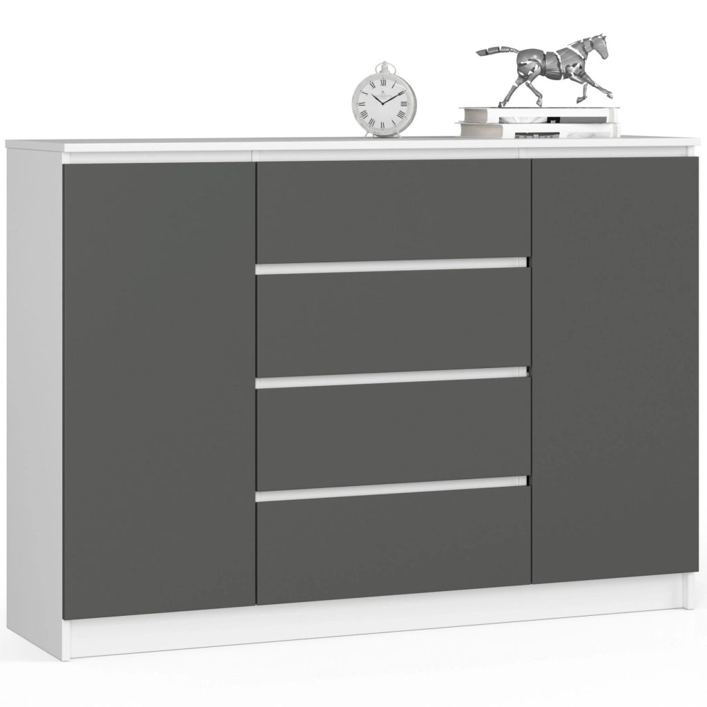 Cassettiera AKORD K140 Bianca 138 cm 2 ante 4 cassetti inserto frontale Grigio Grafite 138x40x99 cm