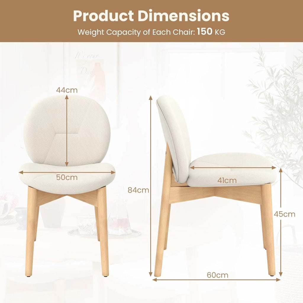 Set di 2 sedie da pranzo imbottite, da cucina, soggiorno, da pranzo, con schienale ergonomico, in legno, portata 150 kg, senza maniche, 50 x 60 x 84 cm