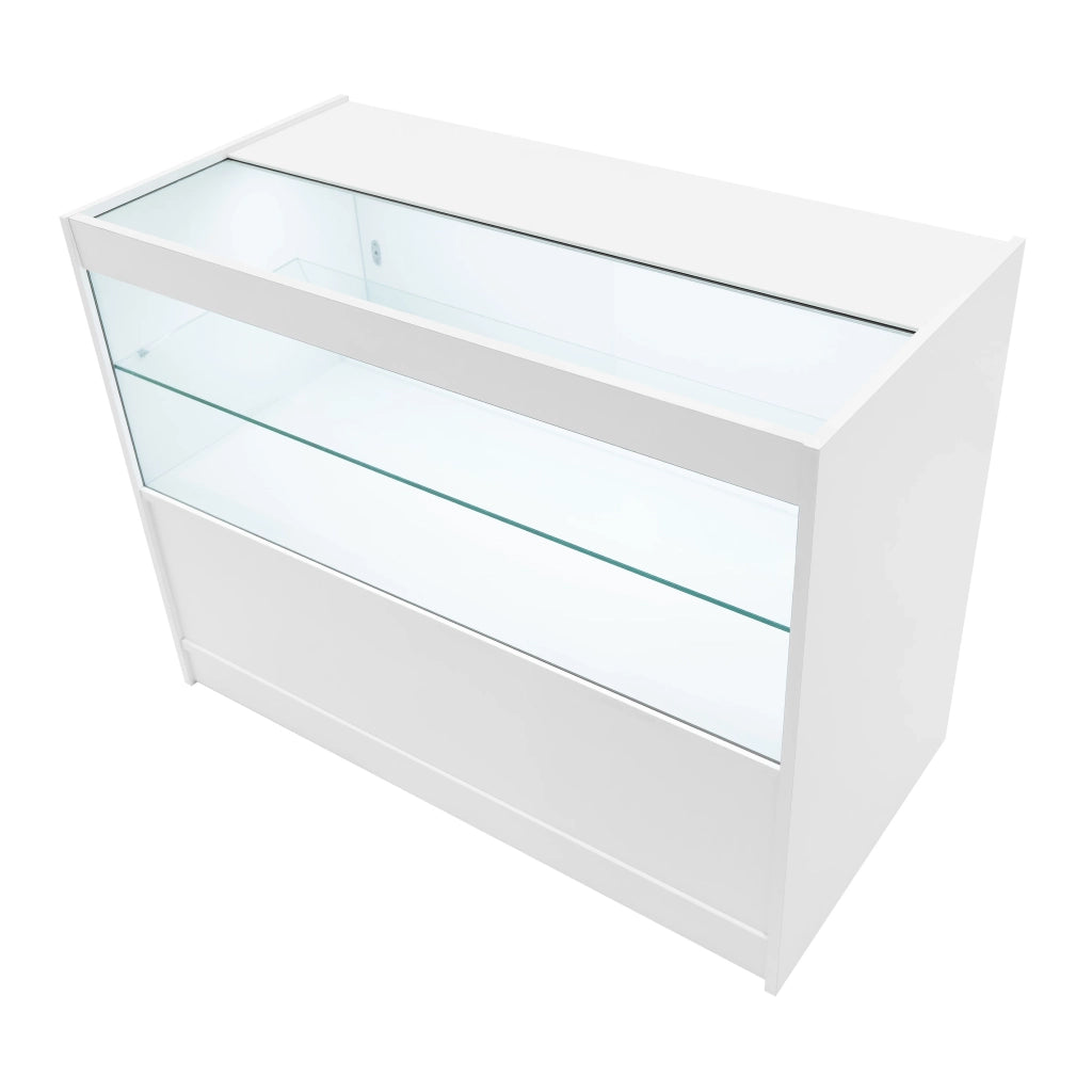 Bancone LED Bianco C1200 con 2 Ripiani a Vista e 1 Chiuso, Vetrina