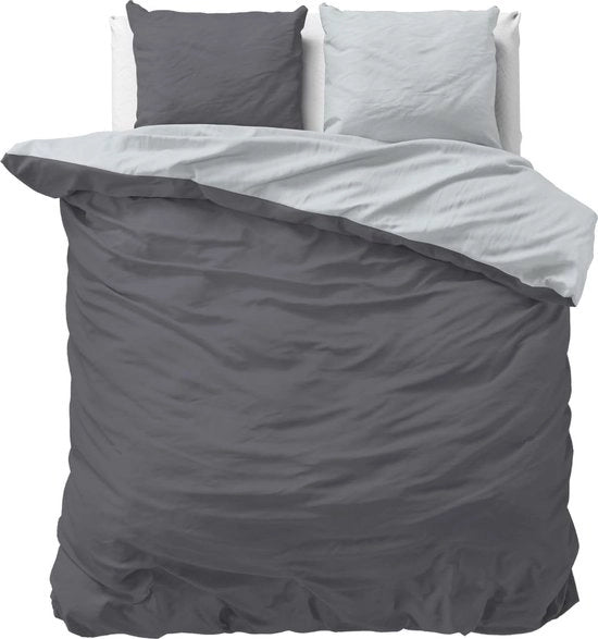 Dekbedovertrek 200x220 cm Antracite/Grigio - morbido e senza stiratura con cuscini con copri cuscino - set da letto a due tonalità