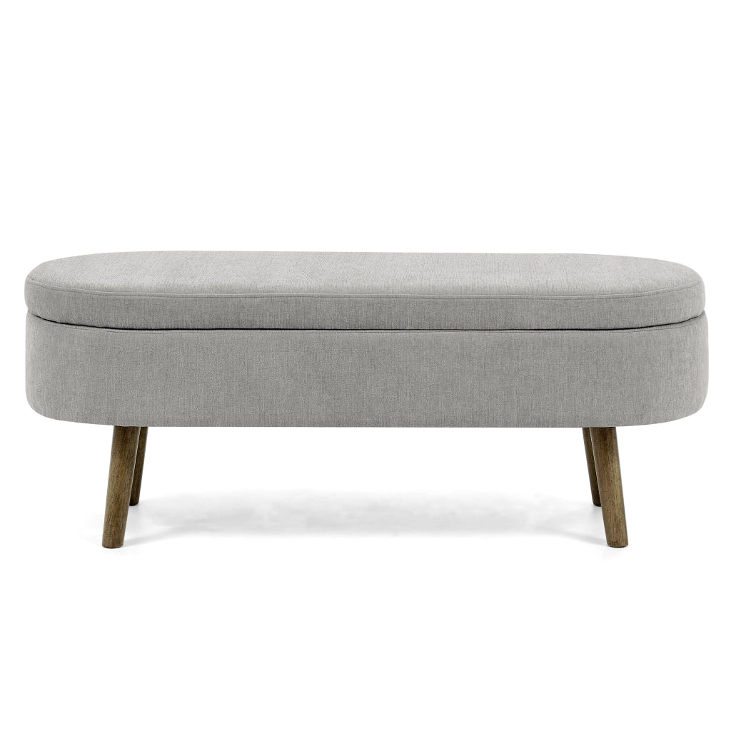 Panca contenitore in tessuto chenille con coperchio ammortizzato e struttura in legno grigio 110 × 40 × 42 cm