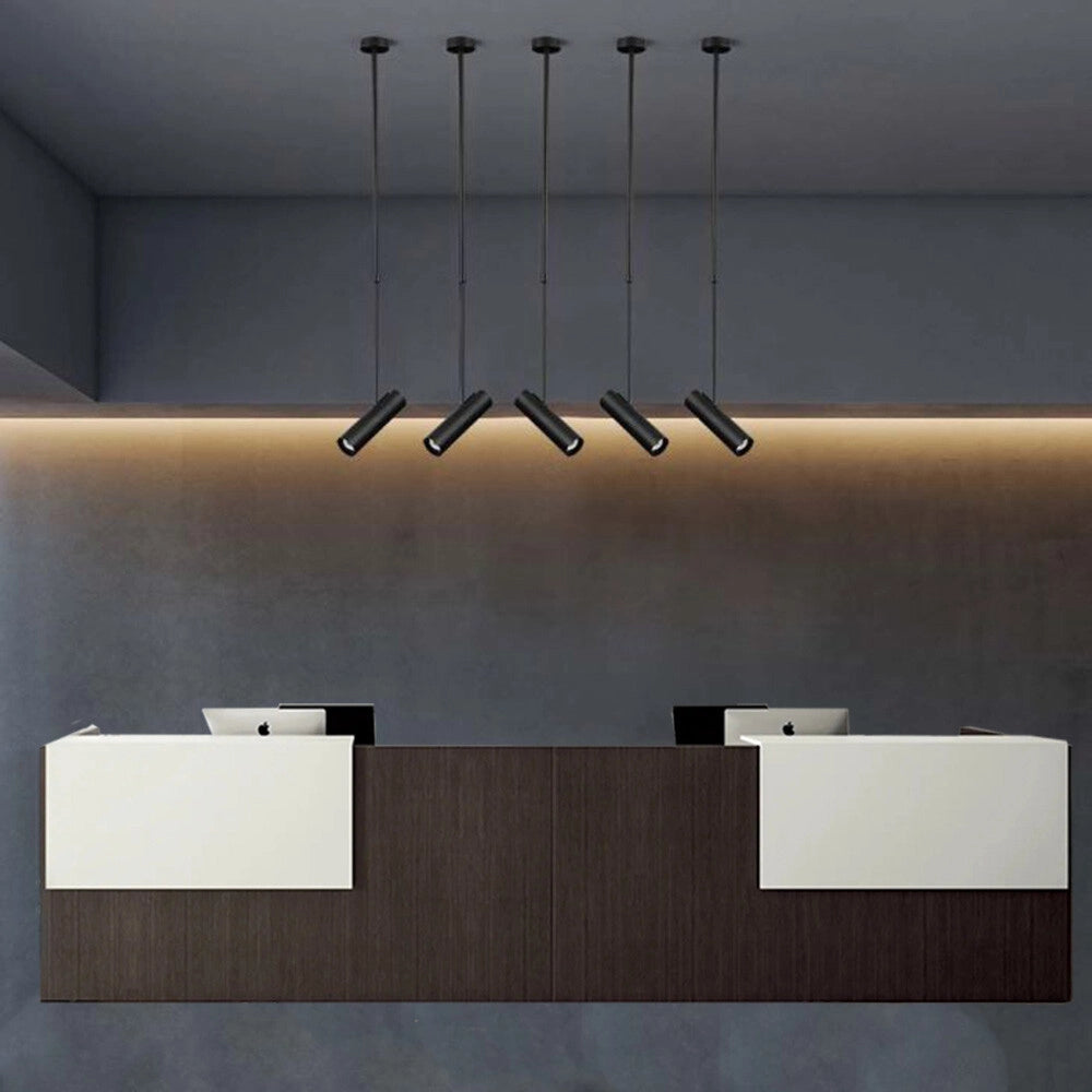 Trade Shop - Lampadario Portafaretto Pendente A Sospensione Lampada A Cilindro Gu10 Asta Regolabile 209 - Nero
