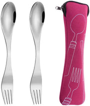 Set da cucina 2-in-1 - Forchette/Legnetti - Tas da portare - Acciaio inossidabile - 19 cm - Per campeggiare/Picnic