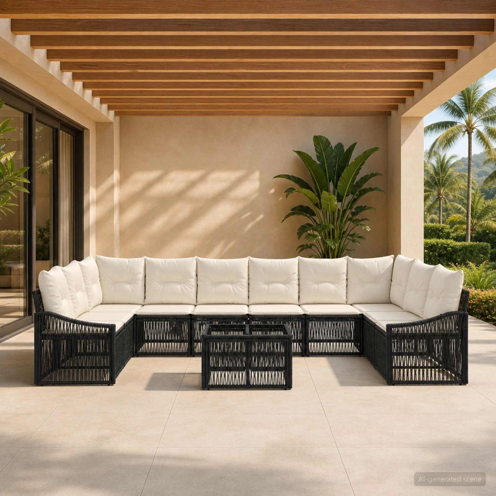 Set Divano da Giardino 11 pz Nero polyrattan 3436117