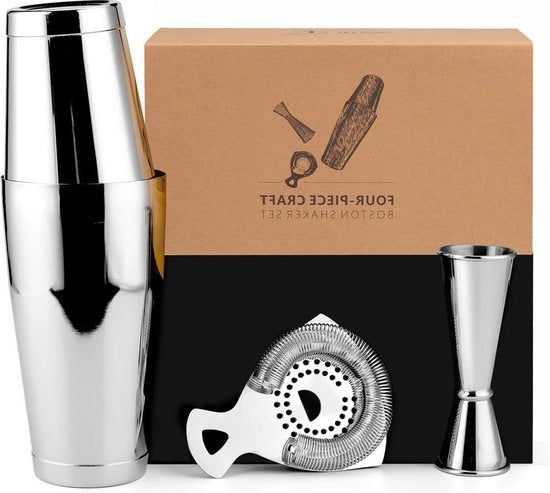 Set di shaker per cocktail 4 pezzi - Set di shaker Boston con 18/28 oz acciaio inossidabile, zeppa per bar e misurino - uso domestico - set di bar in scatola regalo