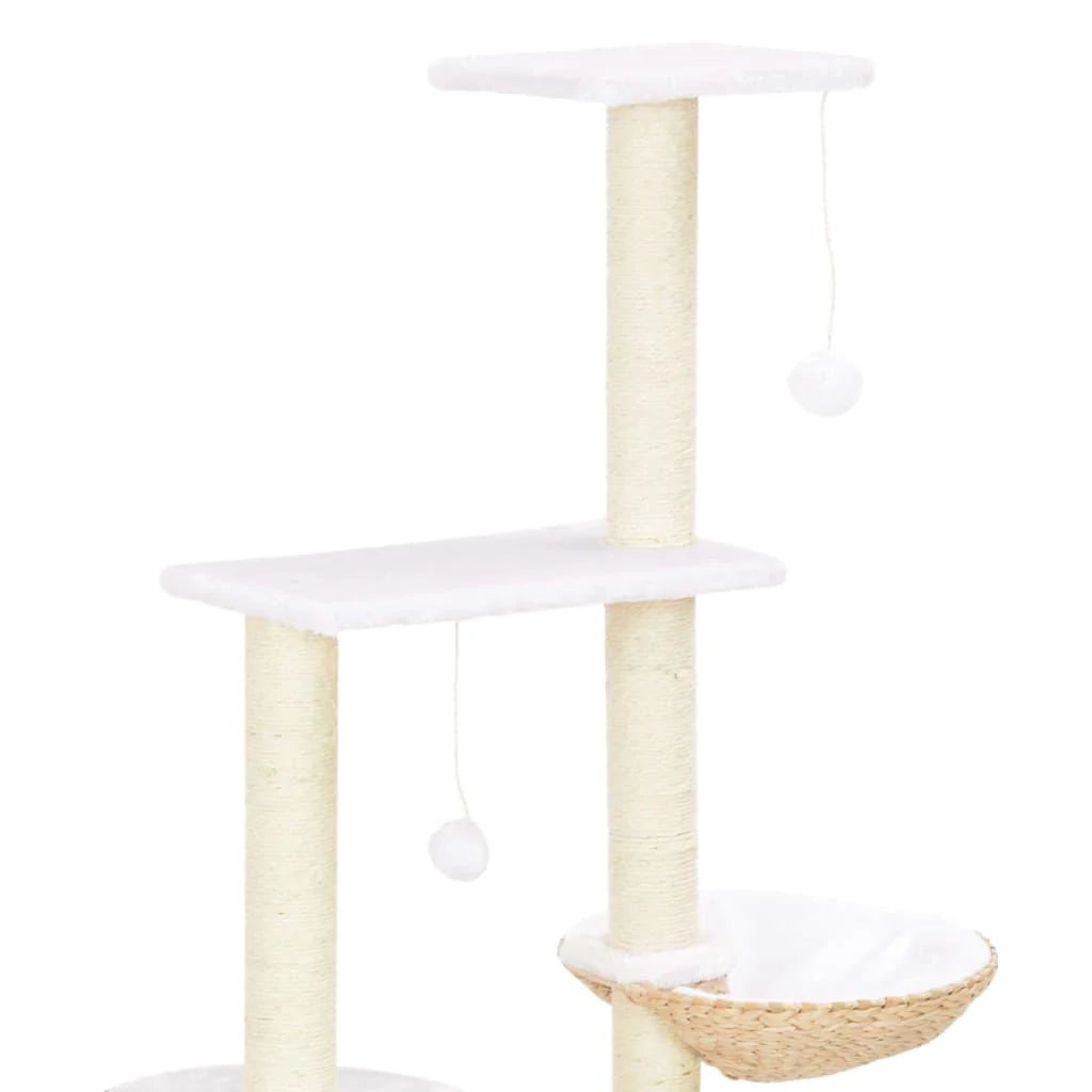Tiragraffi albero per gatti cuccia per gatti peluche in sisal con stampa di alghe marine beige 3702224