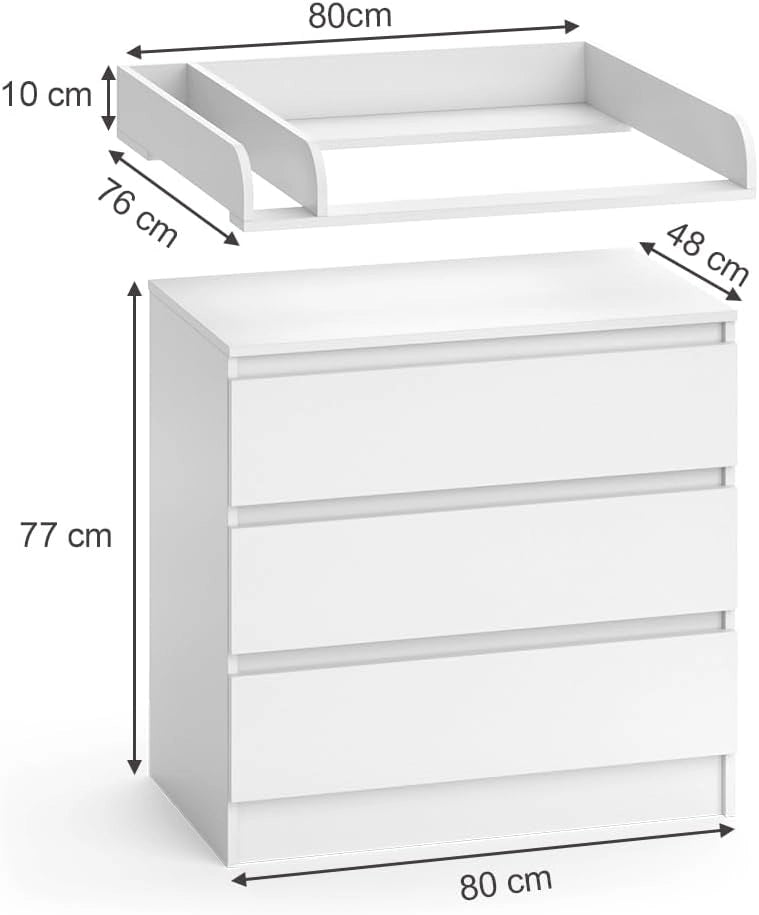 Fasciatoio Emma, Bianco, 80 x 85.4 cm con 3 cassetti