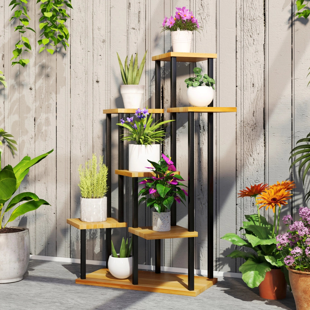 Libreria per piante a 7 livelli ¨C zephmum ¨C acciaio e legno naturale