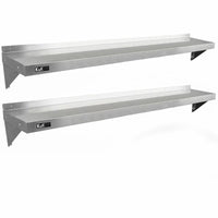 Set 2 Mensole a Muro 194x30 cm per Cucine di Ristoranti Pizzerie in Acciaio Inox