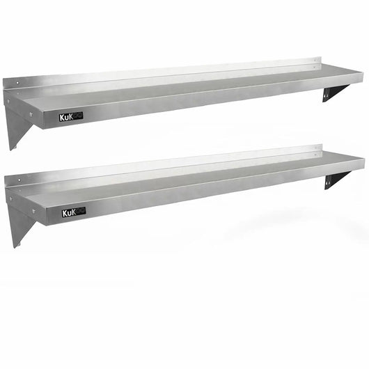 Set 2 Mensole a Muro 194x30 cm per Cucine di Ristoranti Pizzerie in Acciaio Inox