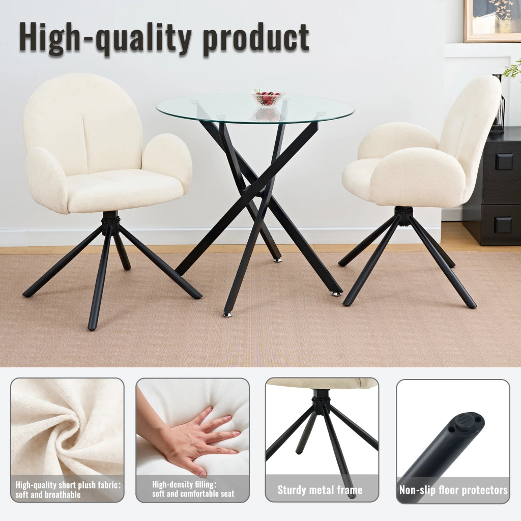 SEDIA Girevole con braccioli Set da 2 pezzi Crema Chenille e metallo