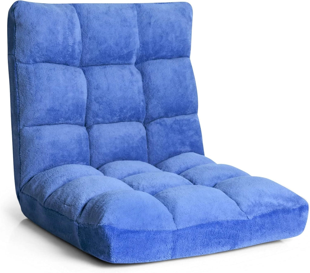 Sedia da pavimento con schienale regolabile, divano da pavimento pieghevole, poltrona da pavimento imbottita, sedia da meditazione per casa e ufficio (blu)