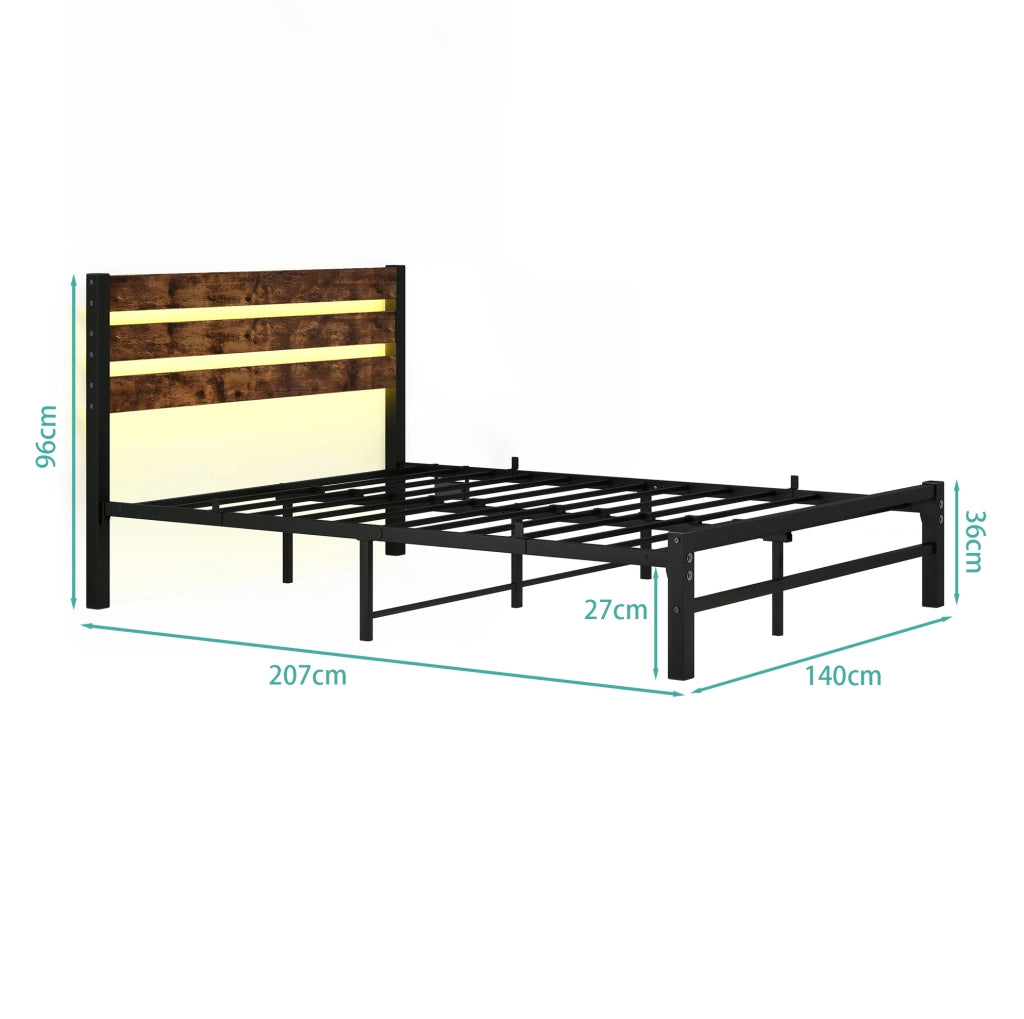 Letto 120x200 cm con LED RGB, testiera in MDF e struttura in metallo