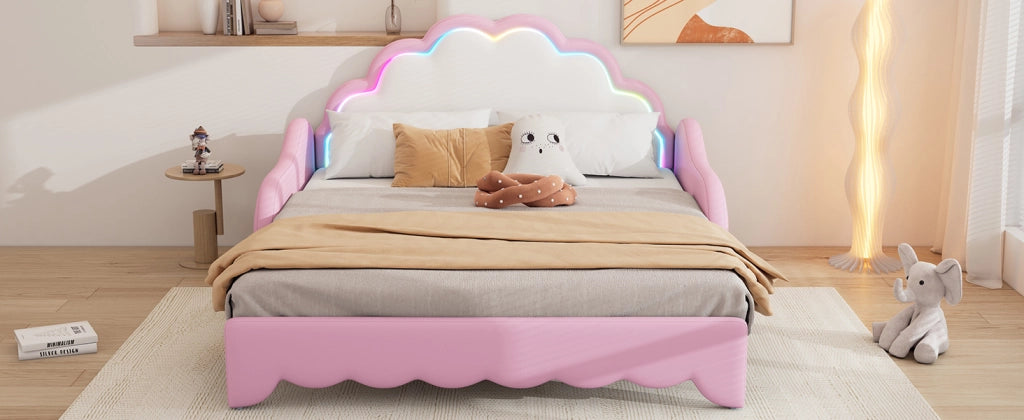 Letto matrimoniale trasformabile 140 × 200 cm in PU rosa con testiera LED e rete a doghe
