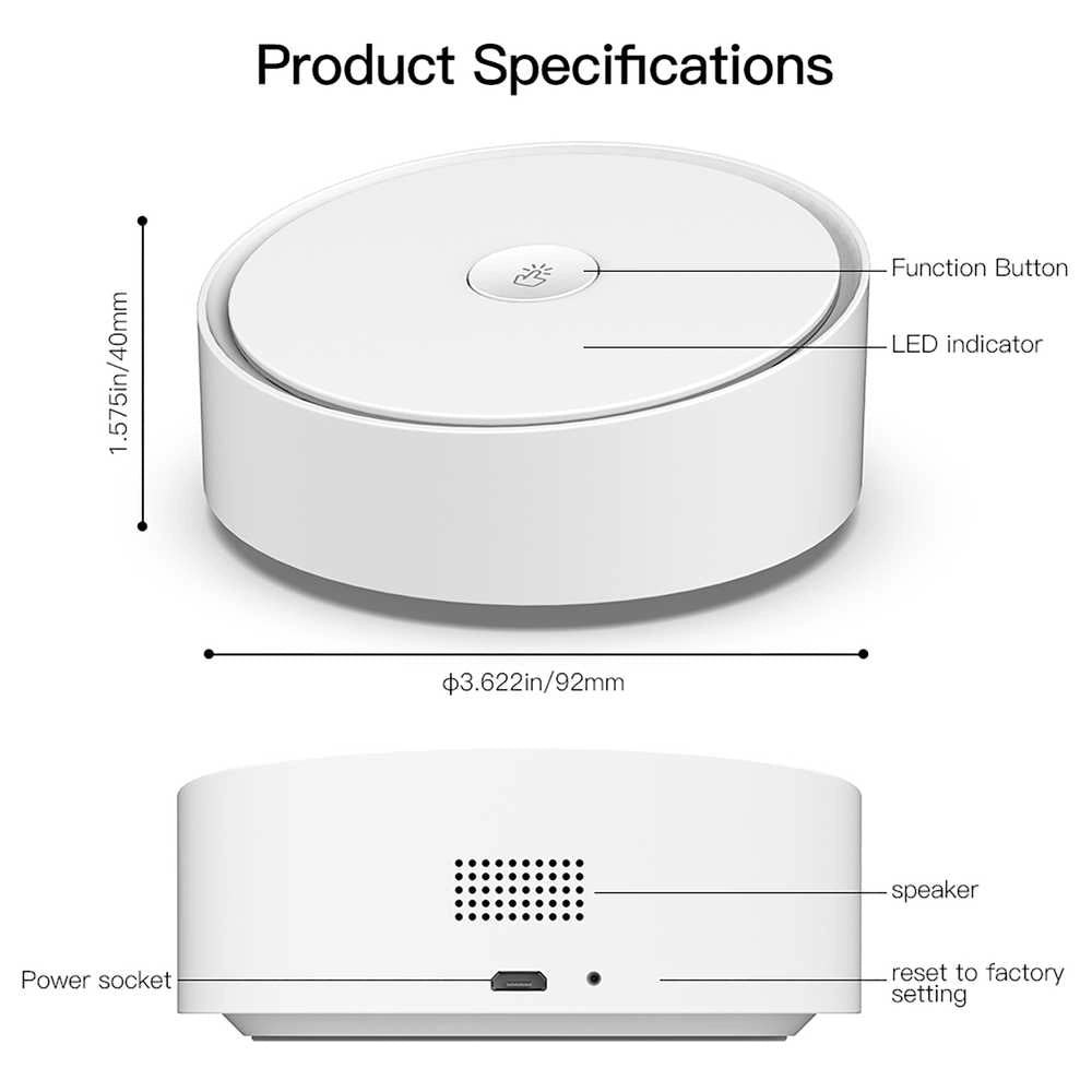 Gateway ZigBee 3.0 + Bluetooth BLE Mesh + Allarme, Smart Life, 1A, 5V, 92X92X40mm, IP20, SHZ3302