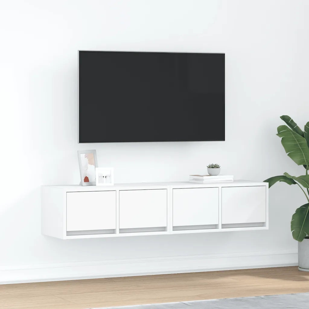 Mobili TV a Parete 2pz Bianchi 60x31x25,5 cm Legno Multistrato 861491
