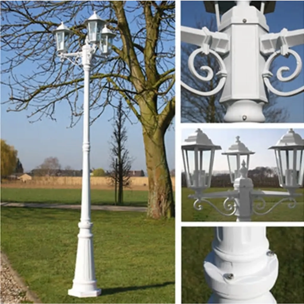 Lampione da Giardino a 3 Bracci 215 cm in Alluminio Bianco CFW7742541