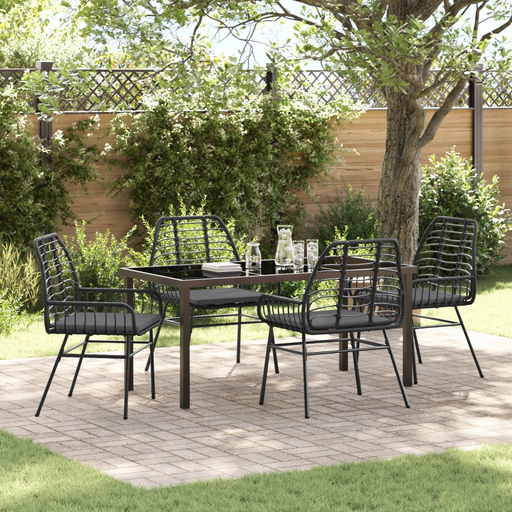Set da Pranzo da Giardino 5 Pezzi con Cuscini Nero Polyrattan