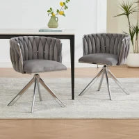 Set da 2 Sedie Girevoli a 180° con Supporto Lombare Ergonomico e Rivestimento Effetto Velluto, 56x50x70 cm, Grigio