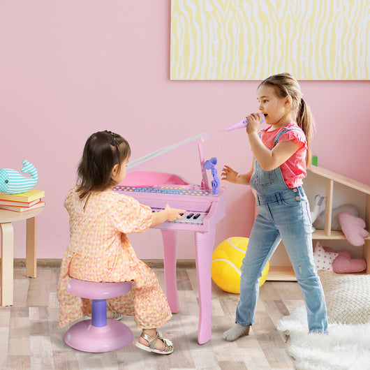 EasyComfort Pianoforte Giocattolo per Bambini , Strumento Musicale Elettrico con 37 Tasti Luminosi, Microfono e Sgabello Inclusi, 48x39x69 cm, Rosa