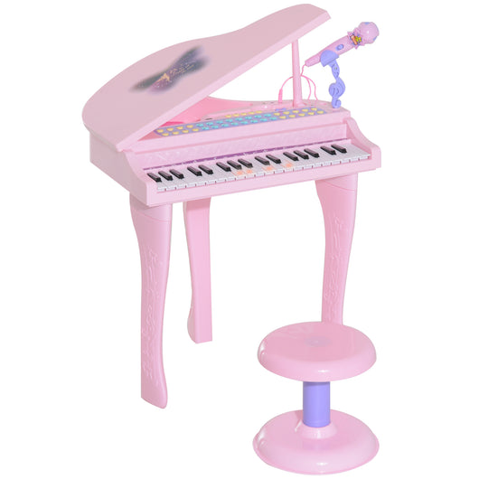 EasyComfort Pianoforte Giocattolo per Bambini , Strumento Musicale Elettrico con 37 Tasti Luminosi, Microfono e Sgabello Inclusi, 48x39x69 cm, Rosa