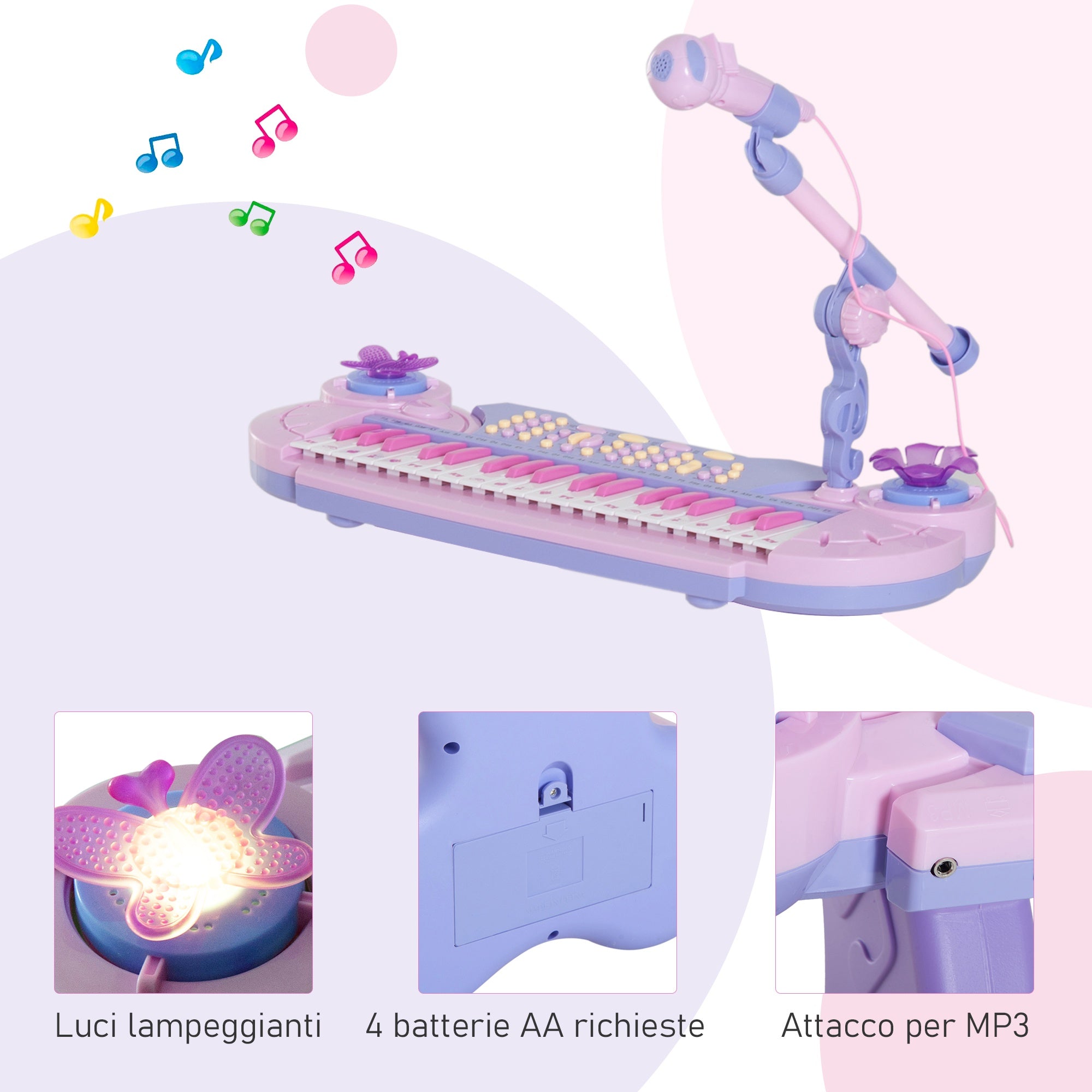 Easycomfort Pianola per Bambini a 37 tasti con Sgabello e Microfono, 12 Strumenti e 22 Musiche, Registrazione, MP3 e Karaoke, Rosa