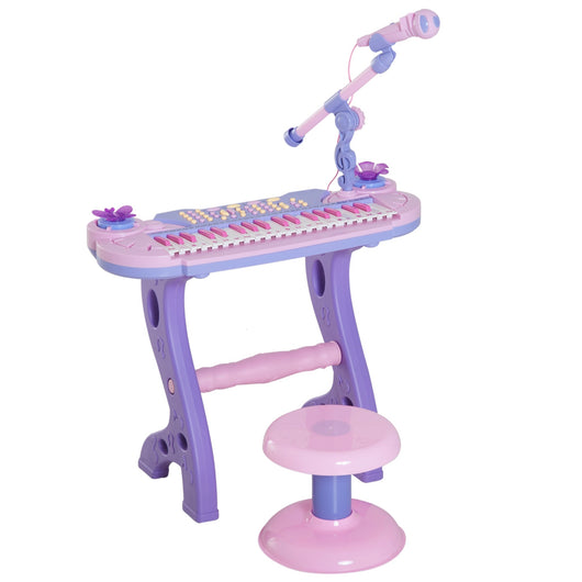 Easycomfort Pianola per Bambini a 37 tasti con Sgabello e Microfono, 12 Strumenti e 22 Musiche, Registrazione, MP3 e Karaoke, Rosa