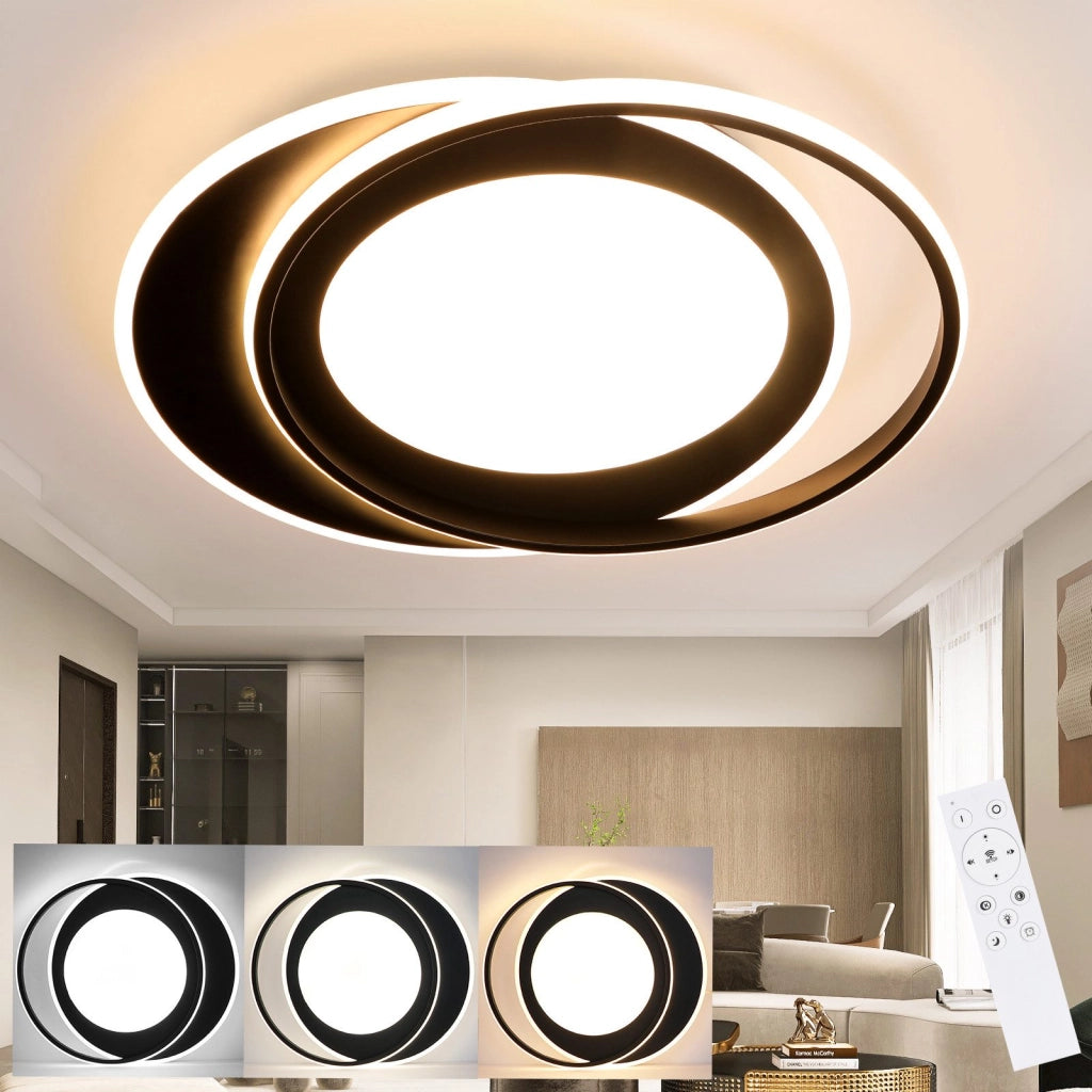 ZMH Lampada da soffitto plafoniera LED moderna doppio anello striscia acrilico telecomando