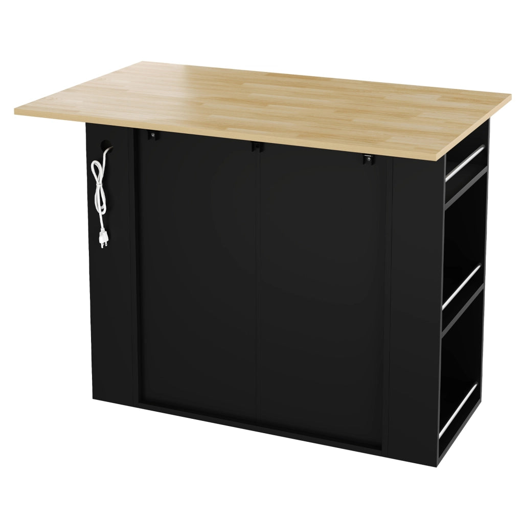 Isola da cucina con piano ribaltabile; presa 2 AC e 2 USB; MDF; 120 x 75 x 97 cm; nera