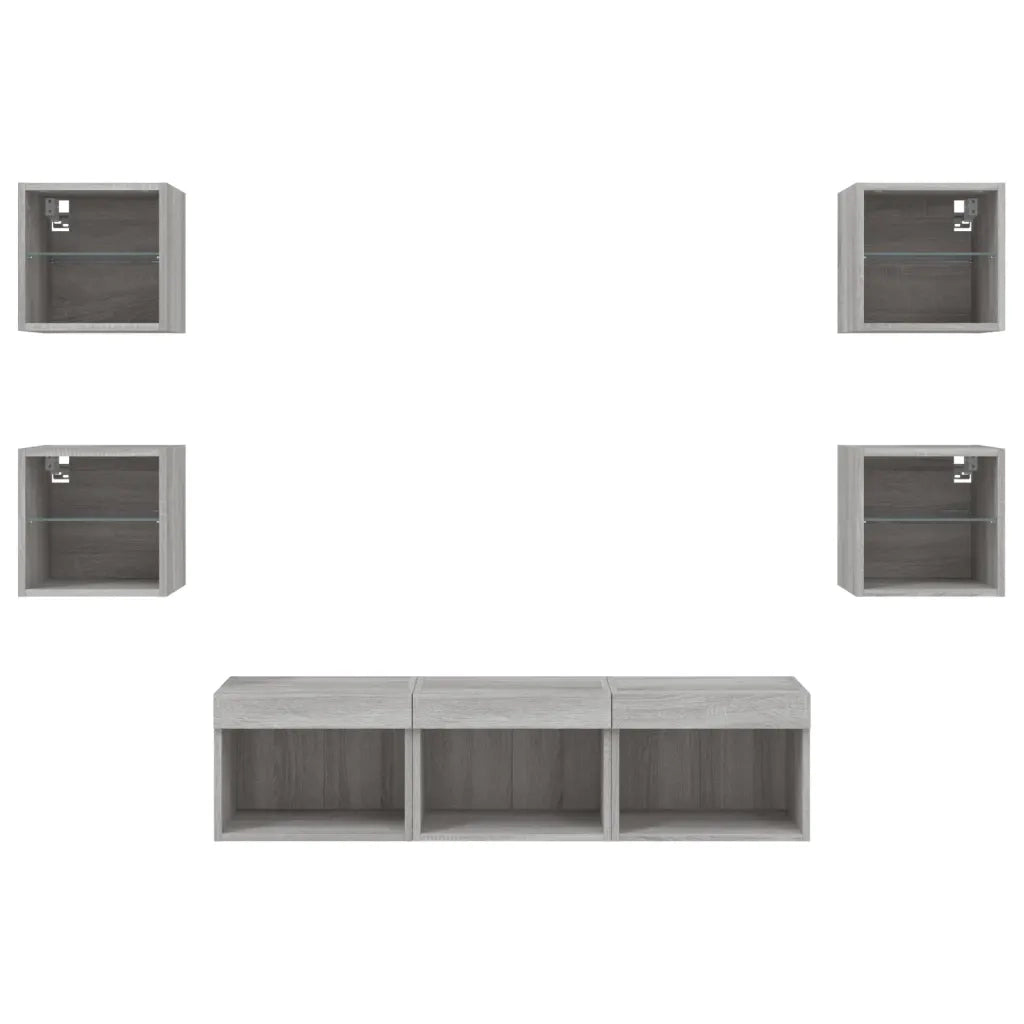 Mobili TV a Muro con LED 7pz Grigio Sonoma Legno Multistrato