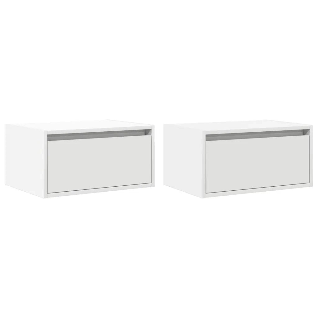 Set di 2 Comodini | Armadio da Notte | Mobiletto da notte a Parete con Luci LED Bianchi
