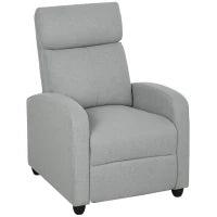 Poltrona Relax, regolabile 135°, poggiapiedi e schienale imbottiti, Lino-Polyester, Grigio Chiaro