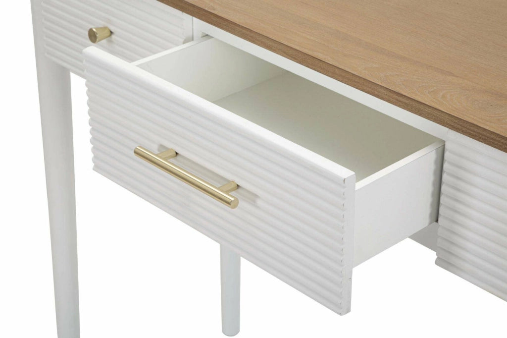 Consolle Crypto, Tavolo multiuso, Mobiletto d'appoggio, Scrivania da corridoio, 107x37 h80 cm, Bianco e Marrone