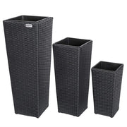 Deuba CASARIA® Set di 3 Vasi da Fiori in Polyrattan Intrecciato con Sottovaso e Foro Deflusso Acqua Richiudibile Vaso per Piante Effetto Rattan da Esterno Giardino Fioriere Fioriera