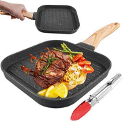 Pentola a griglia con manico 19 x 20 cm - Pannetto antiaderente per petti di pollo, bistecche e pannocchie - Adatto a tutti i fornelli - Nero