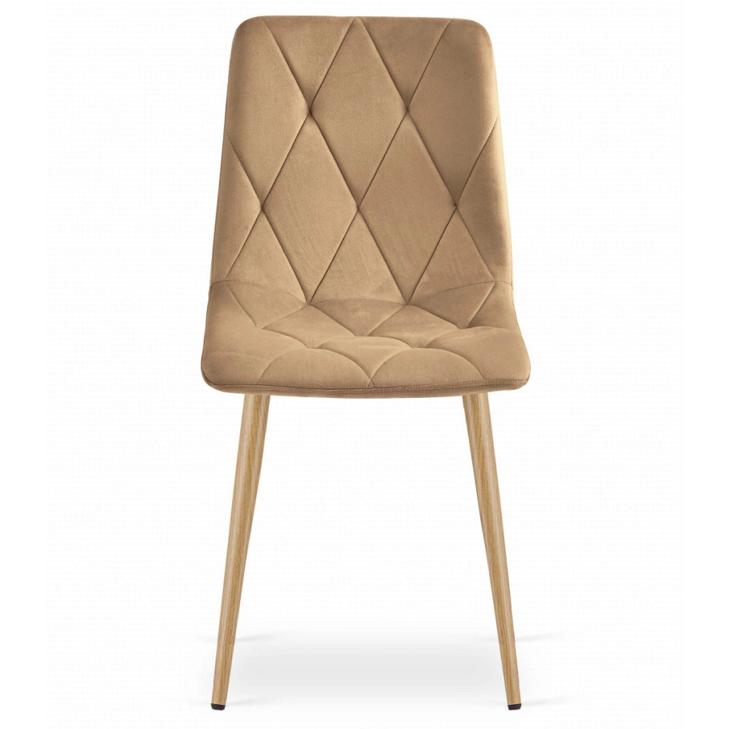 Sedia Libra in velluto marrone con gambe effetto legno