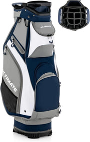 Borsa da Golf Portatile con 14 Divisori Superiori a Tutta Lunghezza, 7 Tasche con Cerniera, Cappuccio Antipioggia, Tracolla, Manico e Portaombrelli, Ideale per Uomini e Donne (blu e grigio)