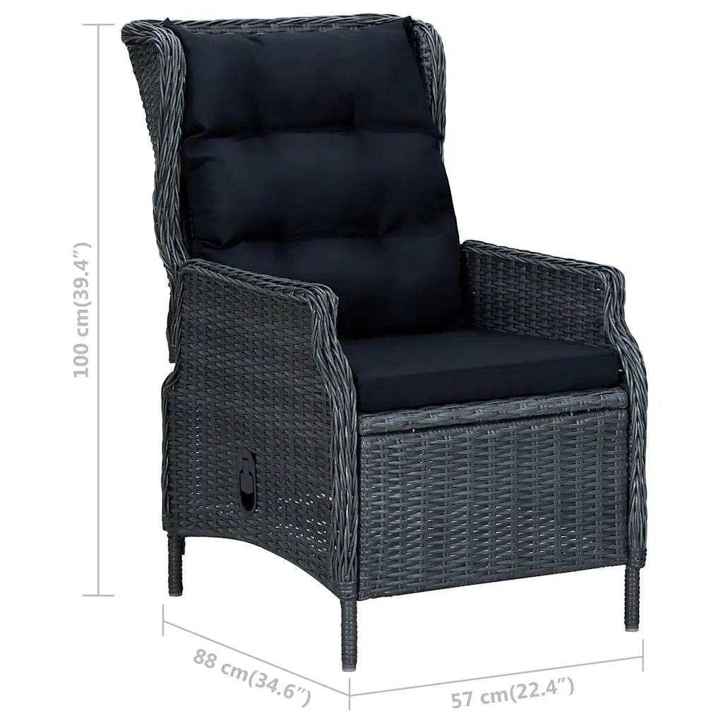 Sedia da Giardino | Sedie da Esterno Reclinabile e Cuscino Polyrattan Grigio Scuro