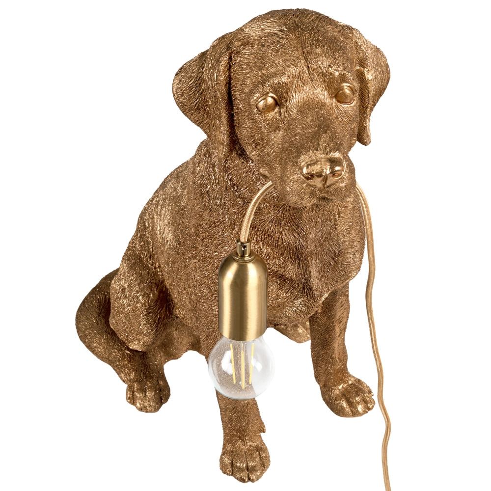 Lampada da tavolo in poliresina dorata a tema animale Luce da comodino Lampada da lettura a forma di cane