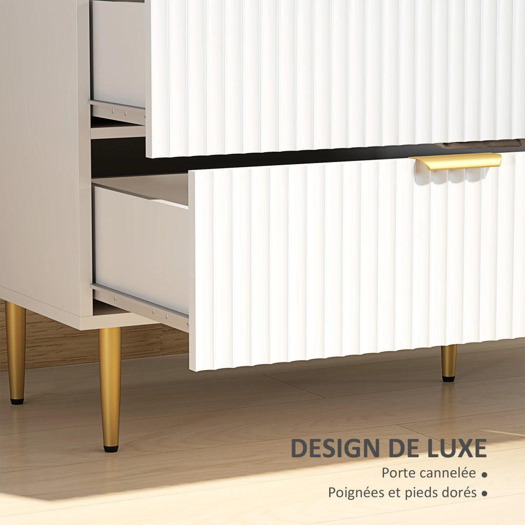 Cassettiera 6 cassetti ¨C Xylo ¨C bianco con maniglie dorate, 120x40x76,5 cm