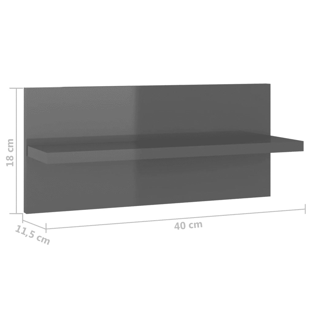 4 pz Mensole a Muro | Scaffale Parete | Ripiano a parete Grigio Lucido 40x11,5x18 cm