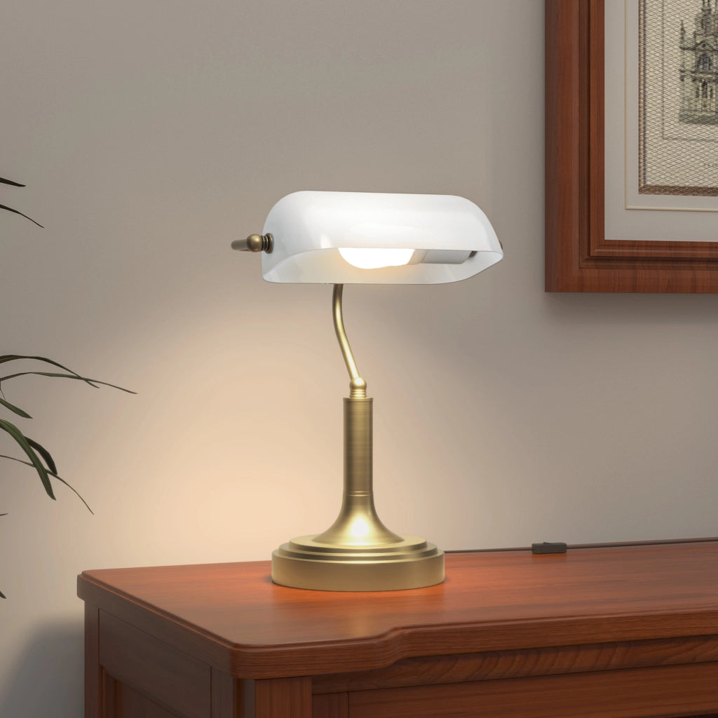 Lampada da Scrivania con Interruttore a Levetta e Paralume Regolabile ¨C Zephmum ¨C Bianco