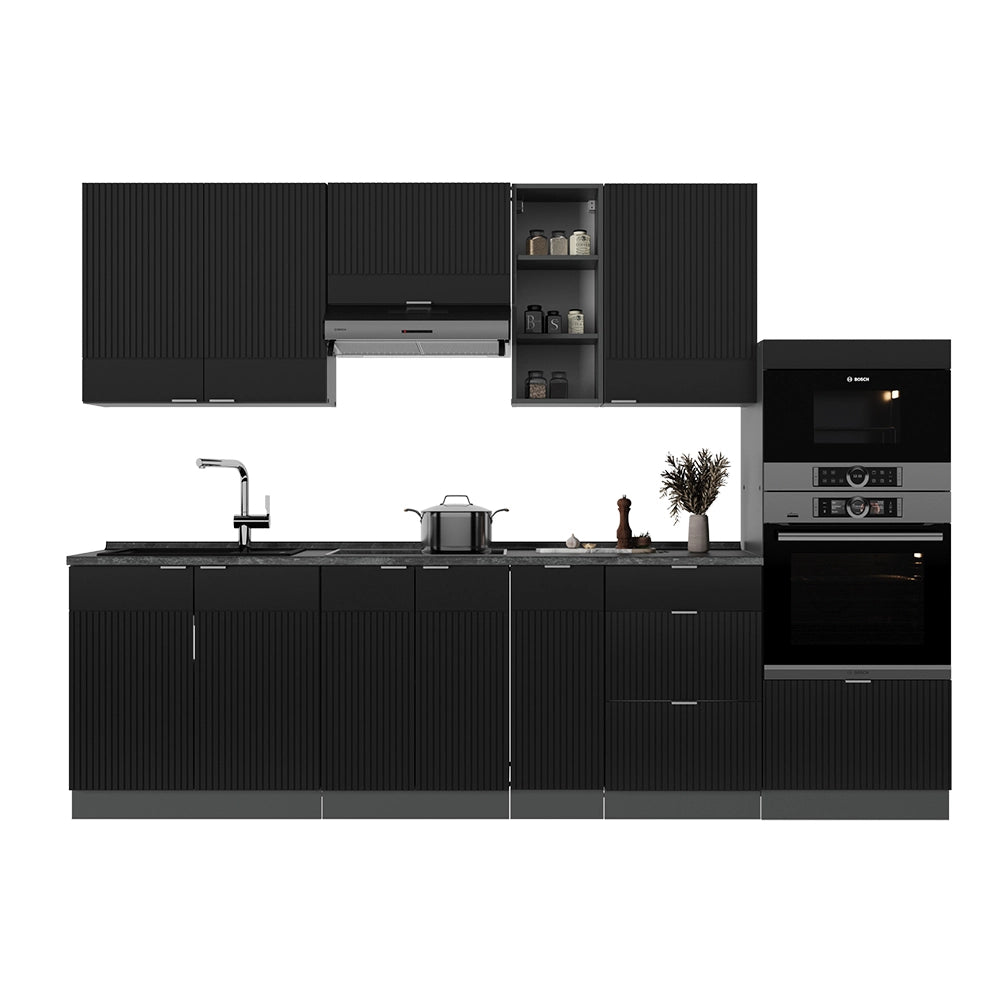 Cucina componibile Fame-Line Nero rigato/Antracite 280 cm, PL Marmo Vicco