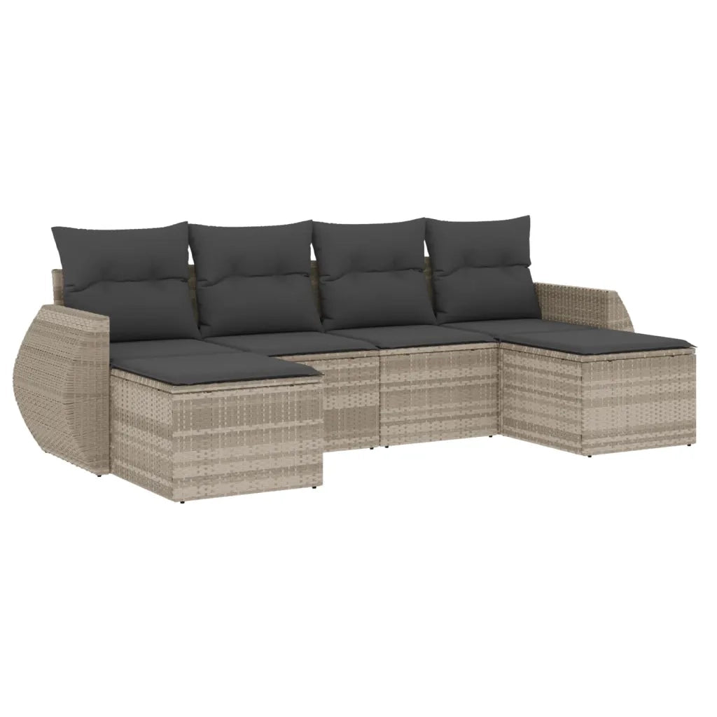 Set Divano da Giardino 6pz con Cuscini Grigio Chiaro Polyrattan