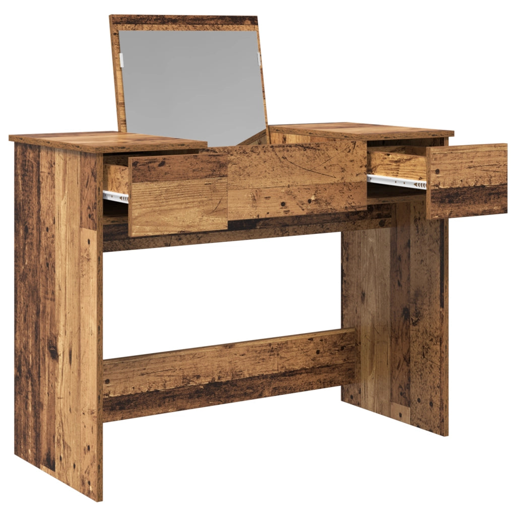 Toletta con specchio legno invecchiato 100x45x76 cm